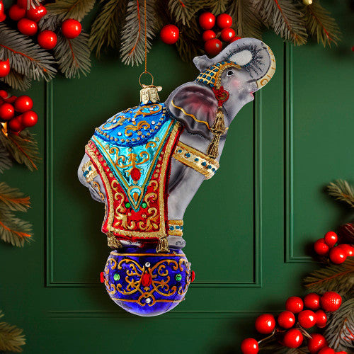 Bellissimo Elephant Glass Ornament 7"