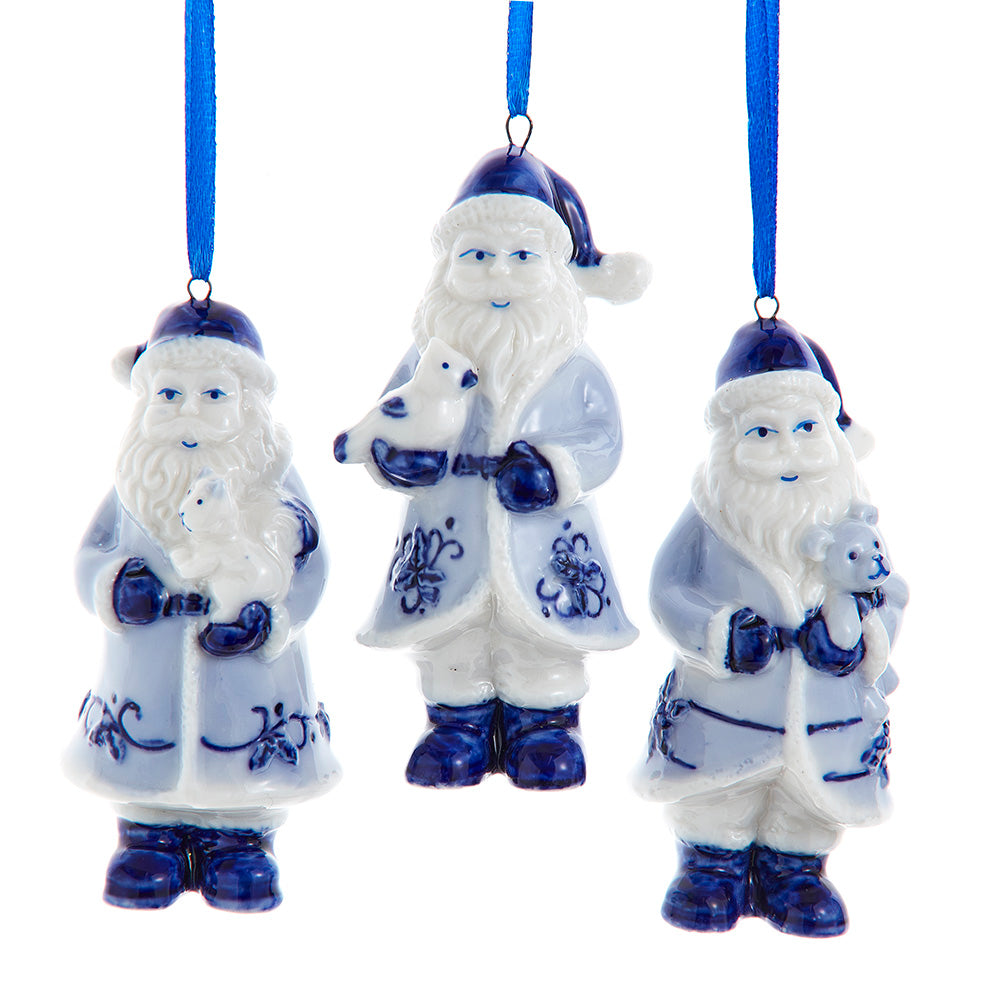 Delft-look Porcelain Santa Ornaments 3.5"Set of 3