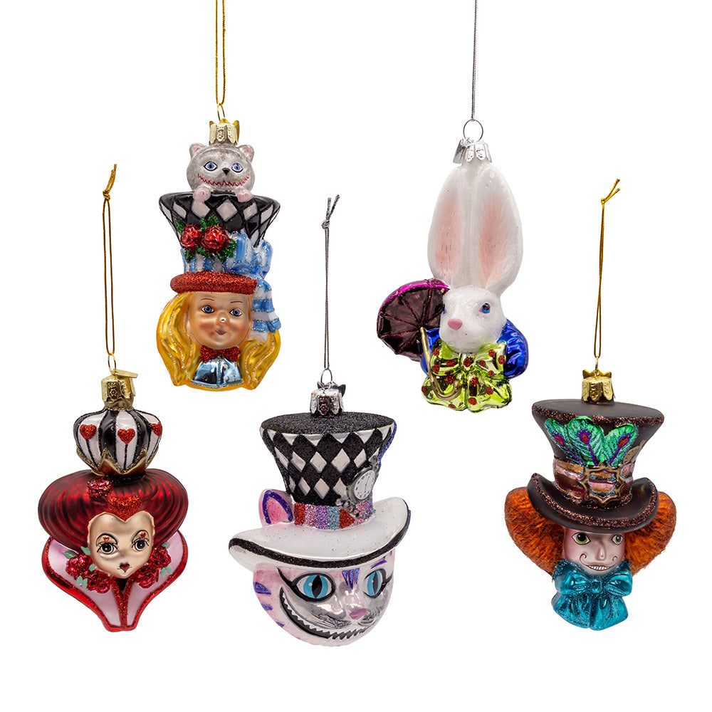 Noble Gems Glass Alice Characters Ornaments 4.5 to 5" Set of 5