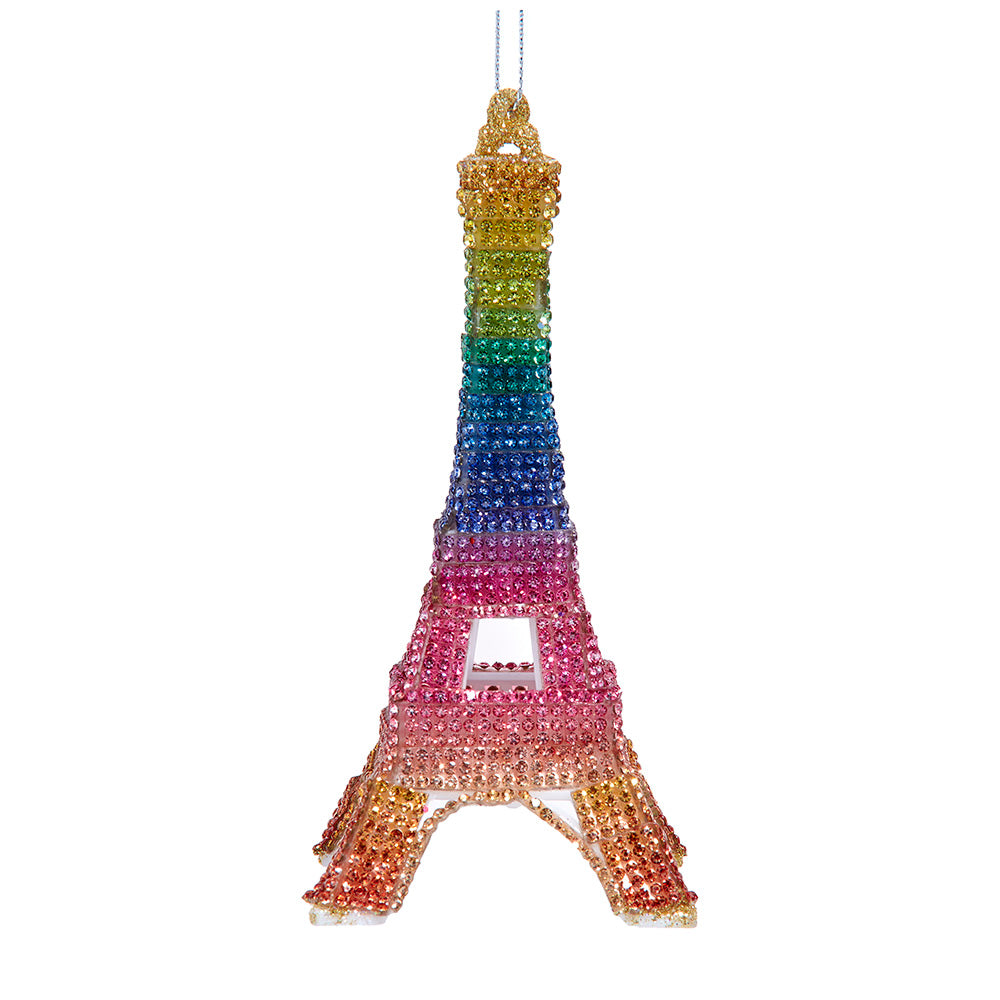 Bedazzled Eiffel Tower With Rainbow Rhinestones Ornament 5.5"