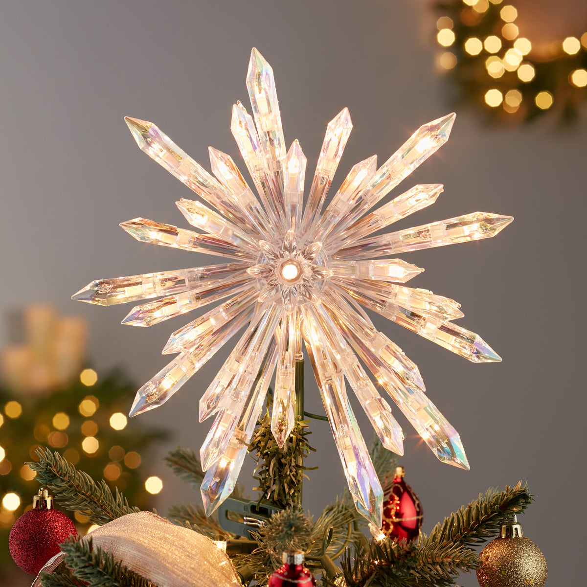 Crystal Snowflake Tree Topper 30 Light 11.25"